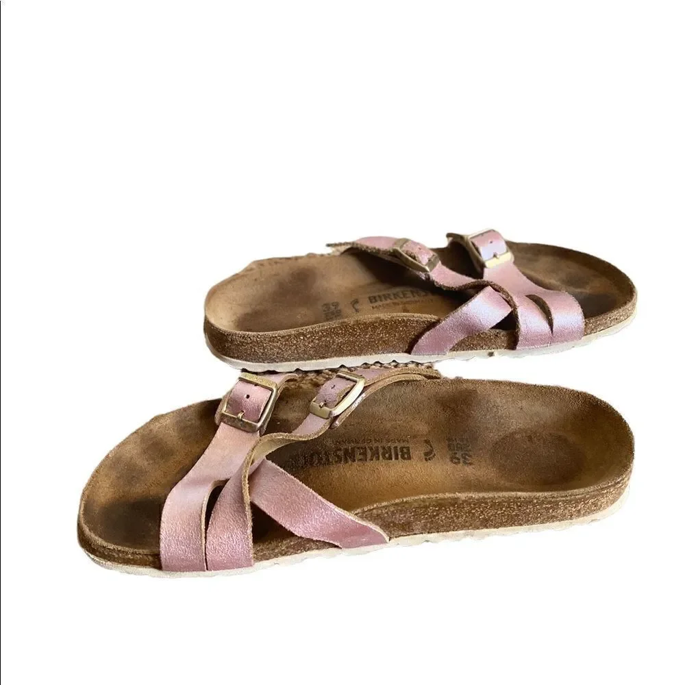 Birkenstock Yao Pink Metallic Suede Slide Sandals Size 8-8.5/39